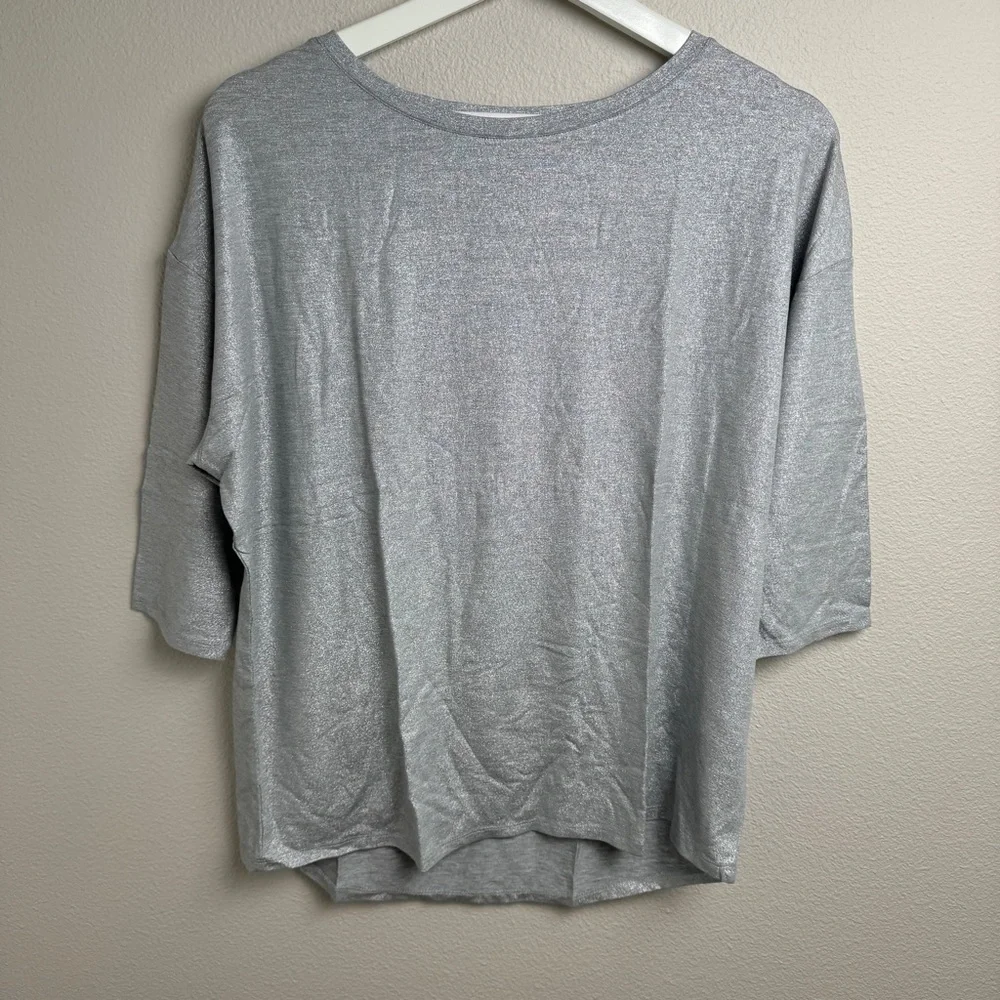 Majestic Filatures Metal Grey Metallic Elbow‎ Length Viscose T Shirt NEW - Picture 9 of 10